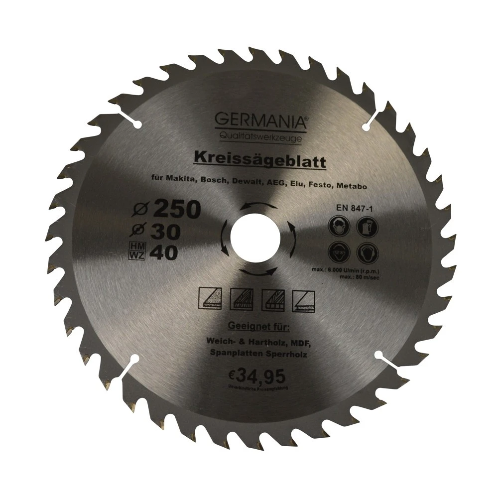 H.M. Holz-Sägeblatt Durchmesser Ø 250 Mm Mit 40 Zähne
