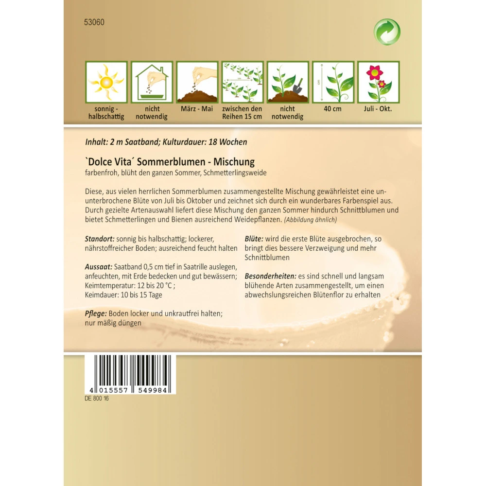 Saatgut Sommerblumenmischung Dolce Vita, Ca. 2 Meter Saatband - Image 2