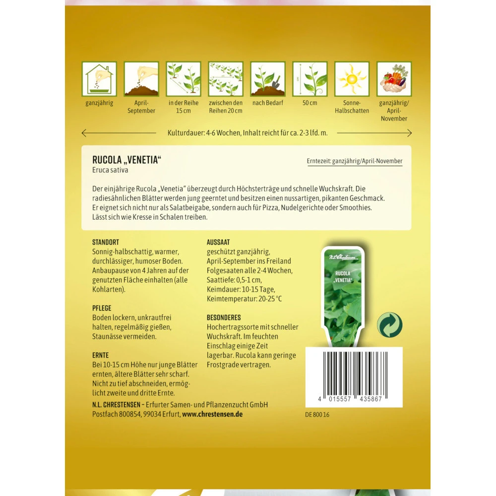 Saatgut Rucola Venetia Einjährig Für Ca. 2-3 Laufende Meter - Image 2