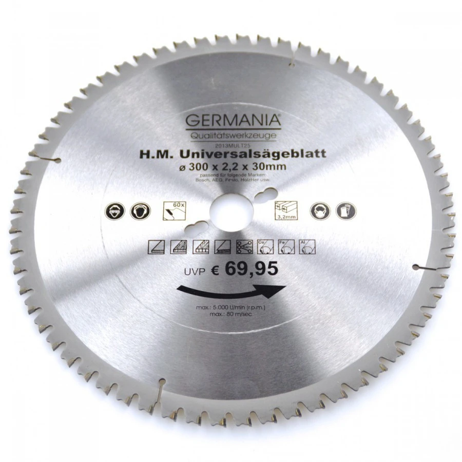 HM Multi Sägeblatt 300x30mm 60Zähne Universal Alu Holz Kunststoff Kreissägeblatt